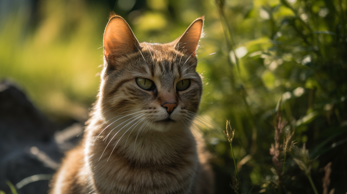 A cat sitting in the summer sunshine