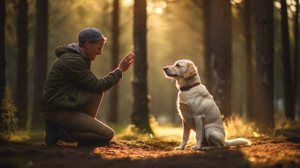 a dog being trained by its owner