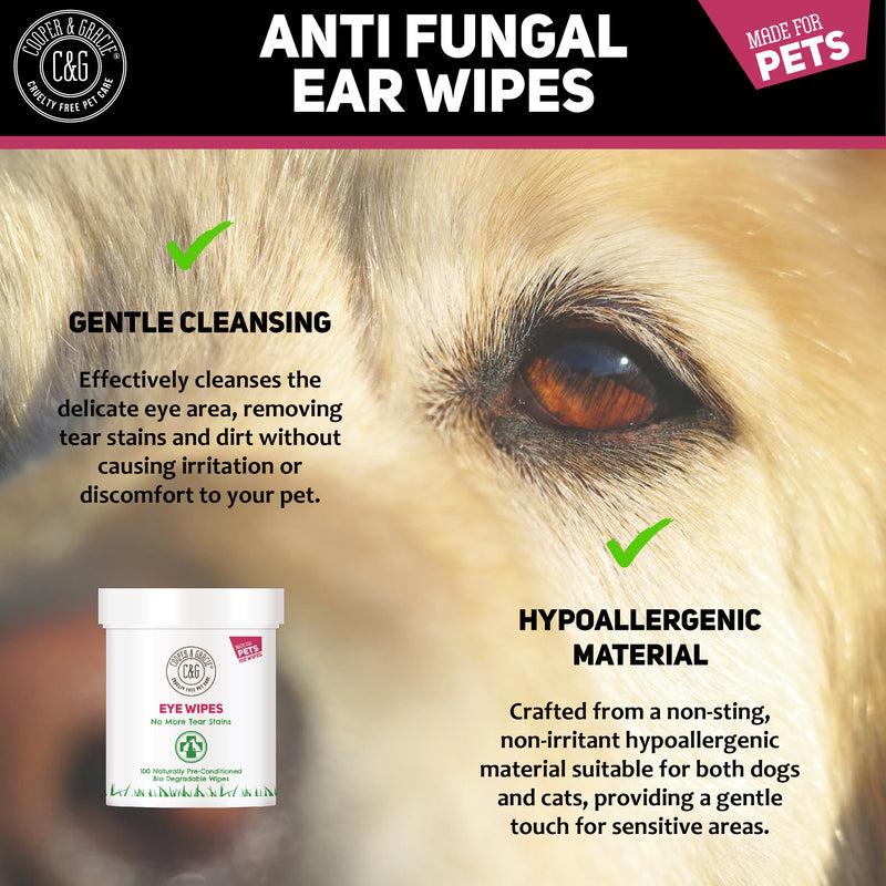 Dog Eye Wipes - 100 Biodegradable Pre-soaked Textured Wipes