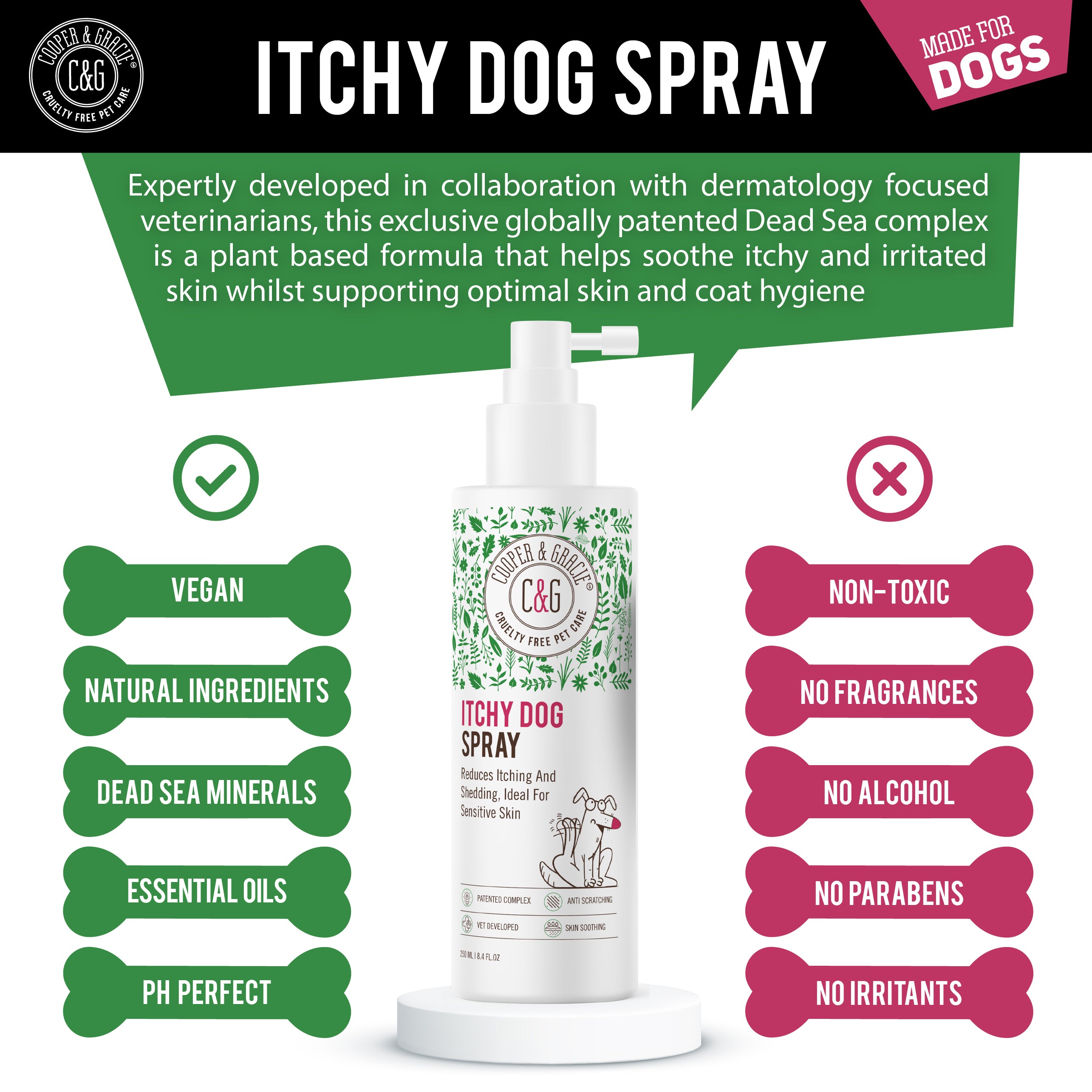 Dead Sea Anti-Bacterial & Anti-Fungal Dog Spray – 250ml – Soothes Itchy Skin Naturally