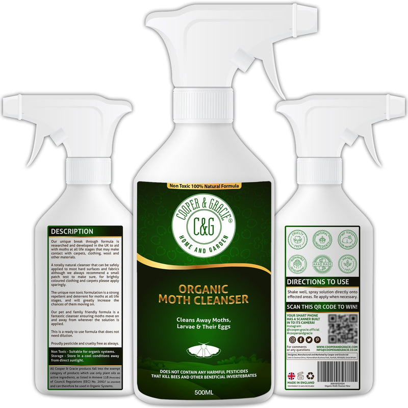 Organic Moth Cleanser - Cleans Away Moths, Larvae & their Eggs - Cooper & Gracie™ Limited 